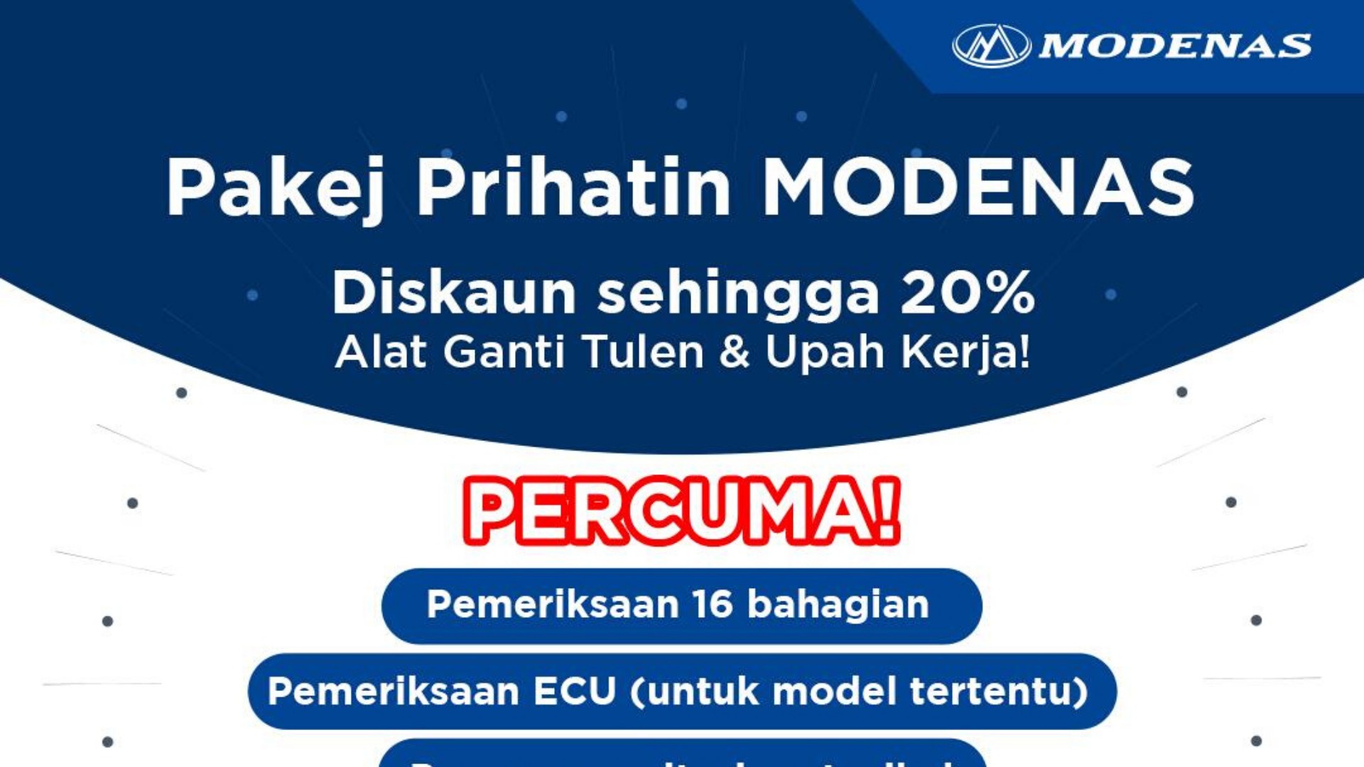 Diskaun menarik untuk alat-alat ganti motosikal Modenas! Jgn terlepas peluang kali ini!