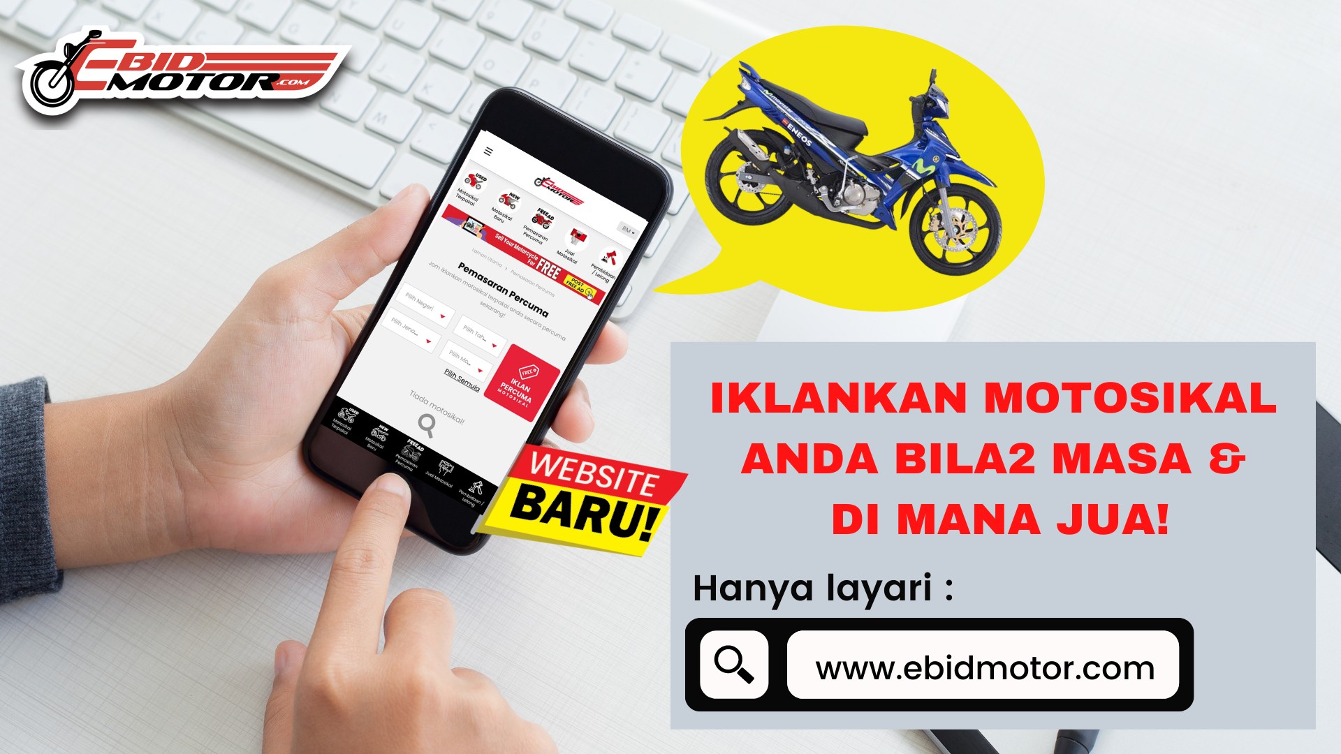 TAK SAMPAI 10 MINIT DAH BOLEH IKLANKAN MOTOR DI WEBSITE EBIDMOTOR.COM!