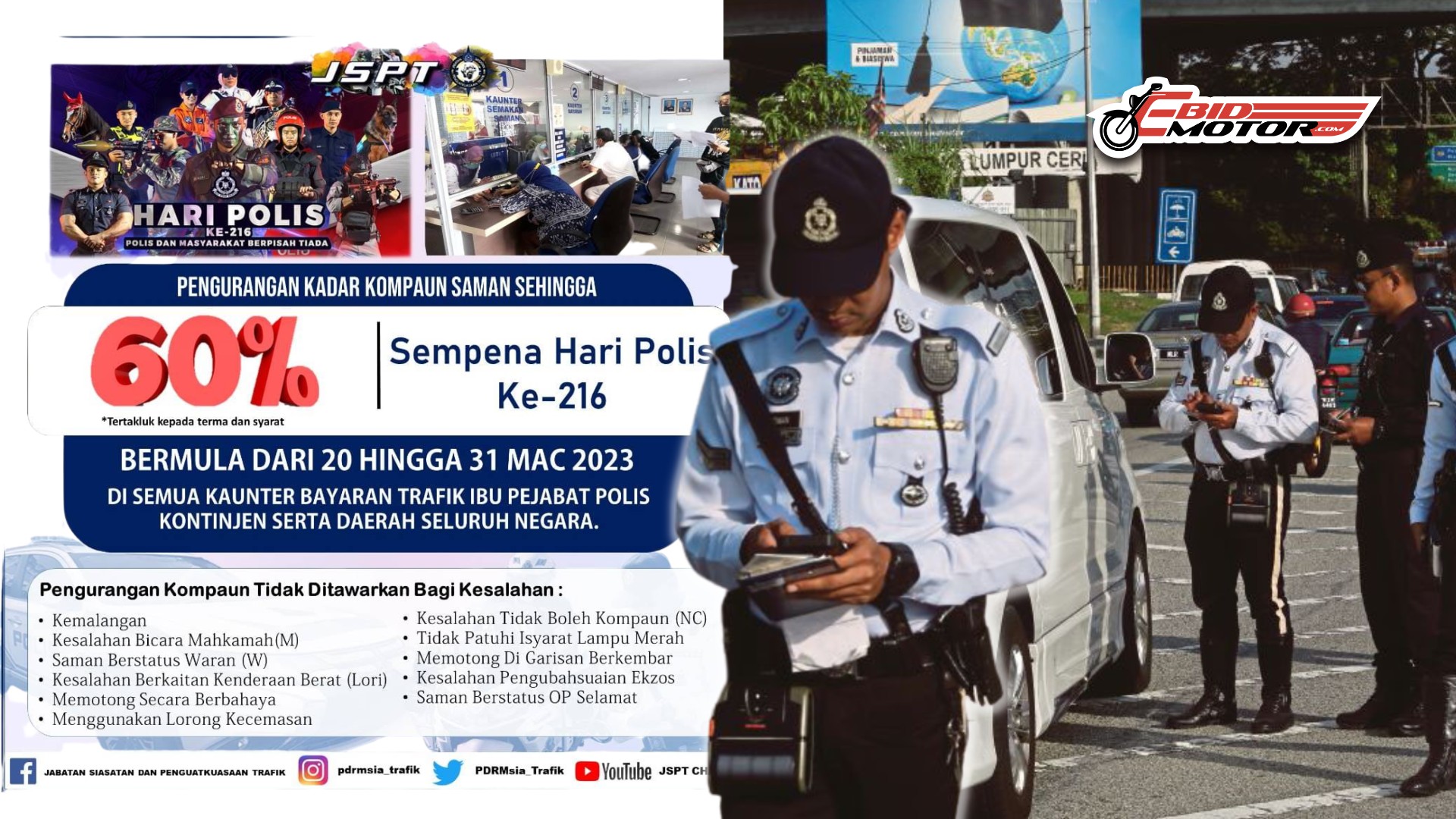 Tawaran Diskaun Saman 60% Sehingga 30 Mac 2023 Sempena Hari Polis Ke-216!