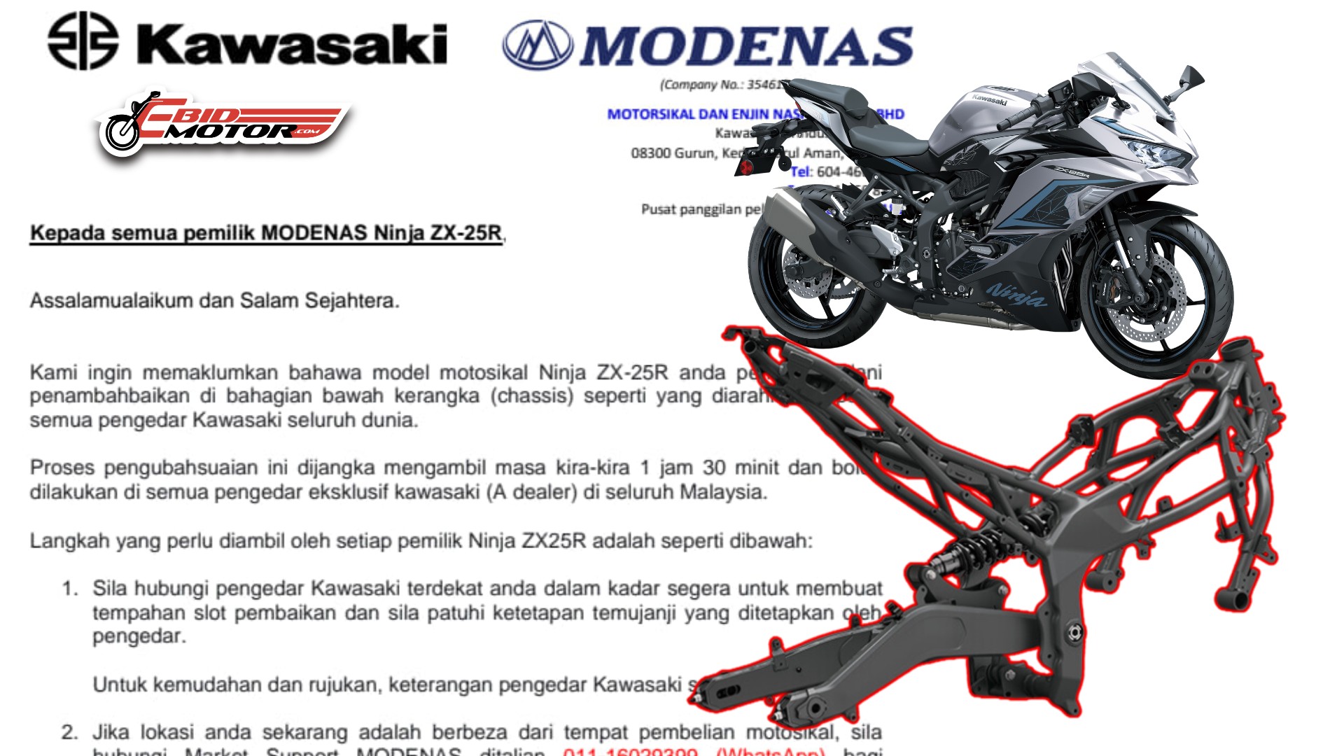 Modenas Ninja ZX-25R Mula Dipanggil Balik, Ada Masalah Chasis?