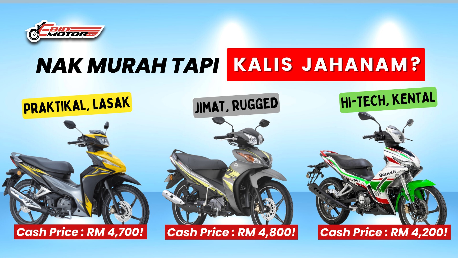 Senarai Harga Motosikal Terpakai KEBAL ROSAK Serendah RM 3,900 JER!