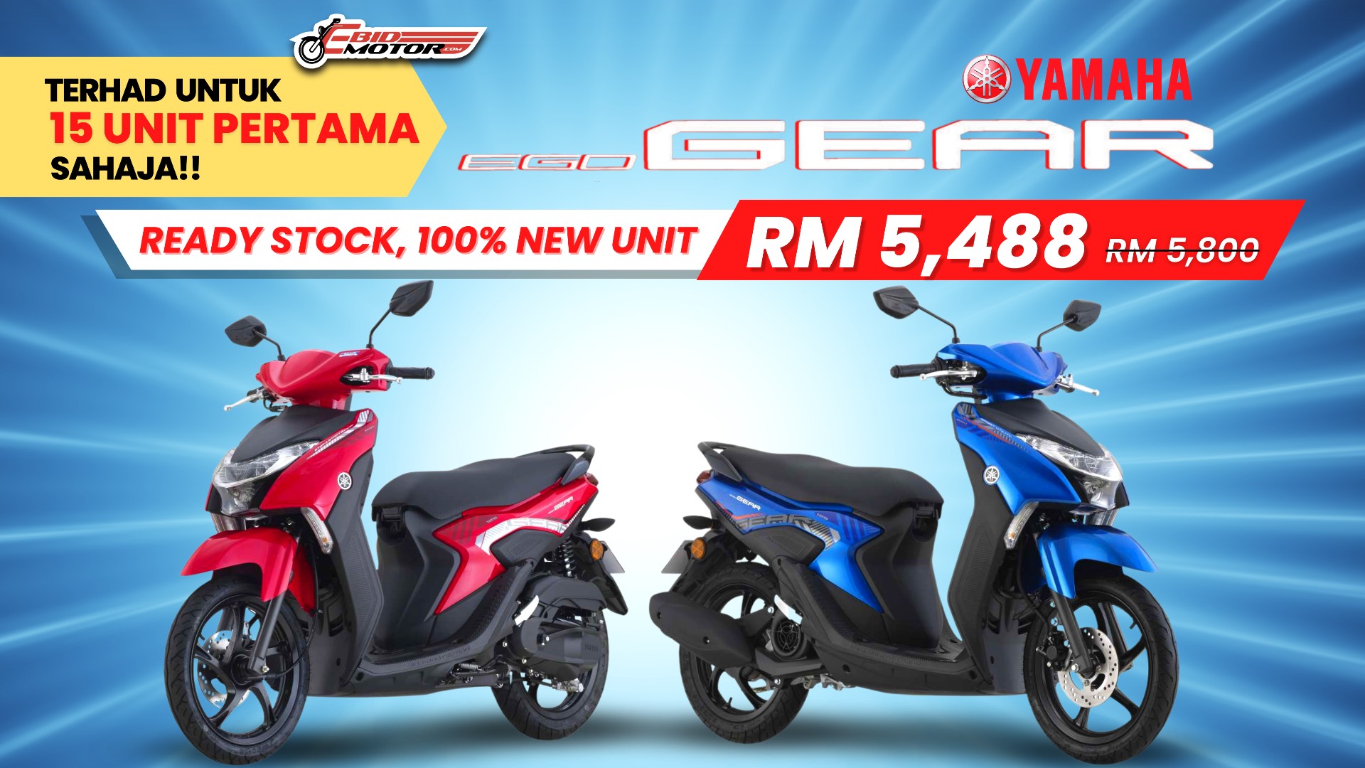 Harga Motor Baru Cekik Darah? Kami Ada Yamaha Ego Gear, 100% Baru, Ready Stock, Cuma RM5,488 Je!