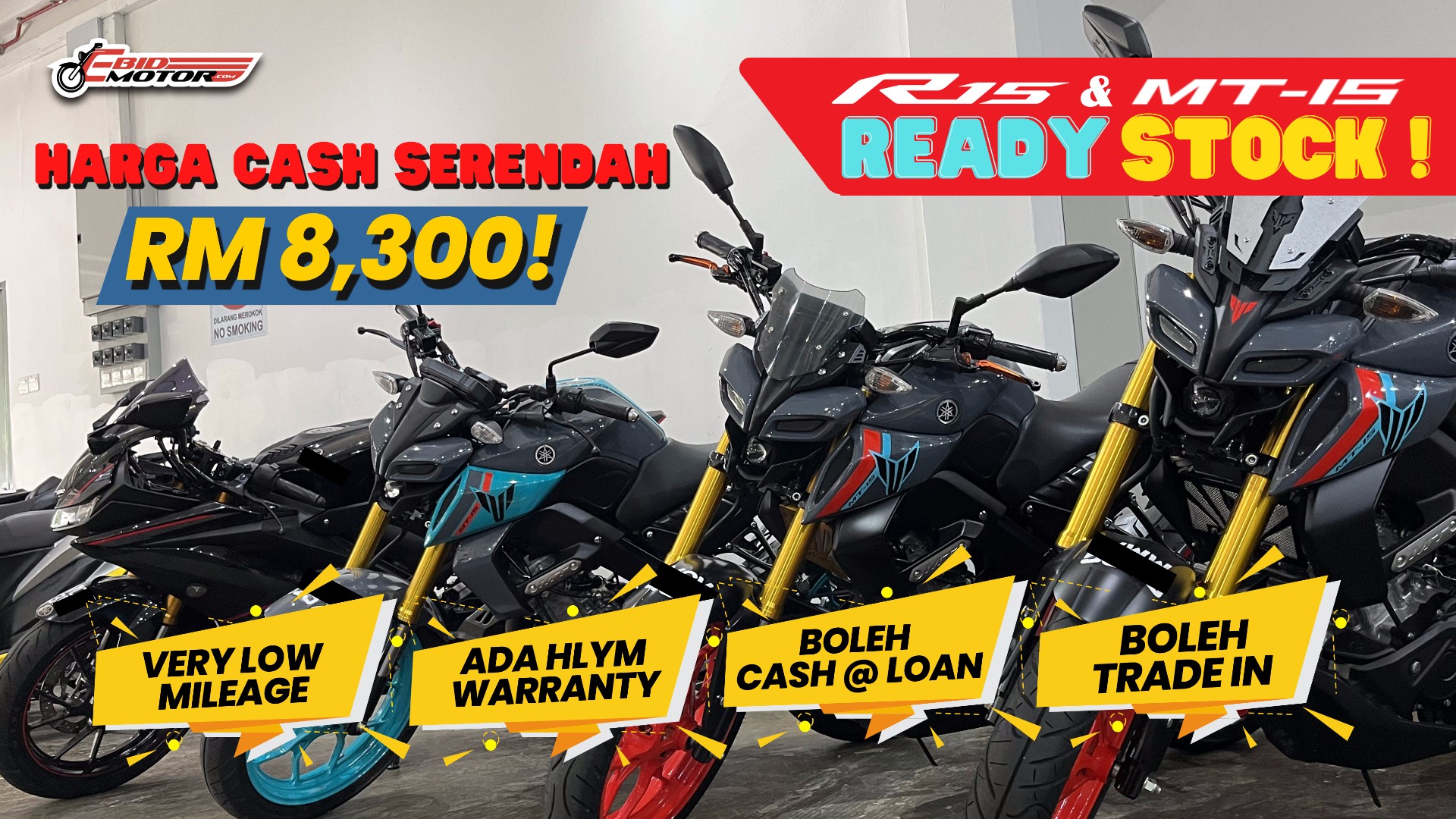 Promosi Ready Stock Termurah Yamaha MT15 & R15! Harga Bermula RM 8,300!