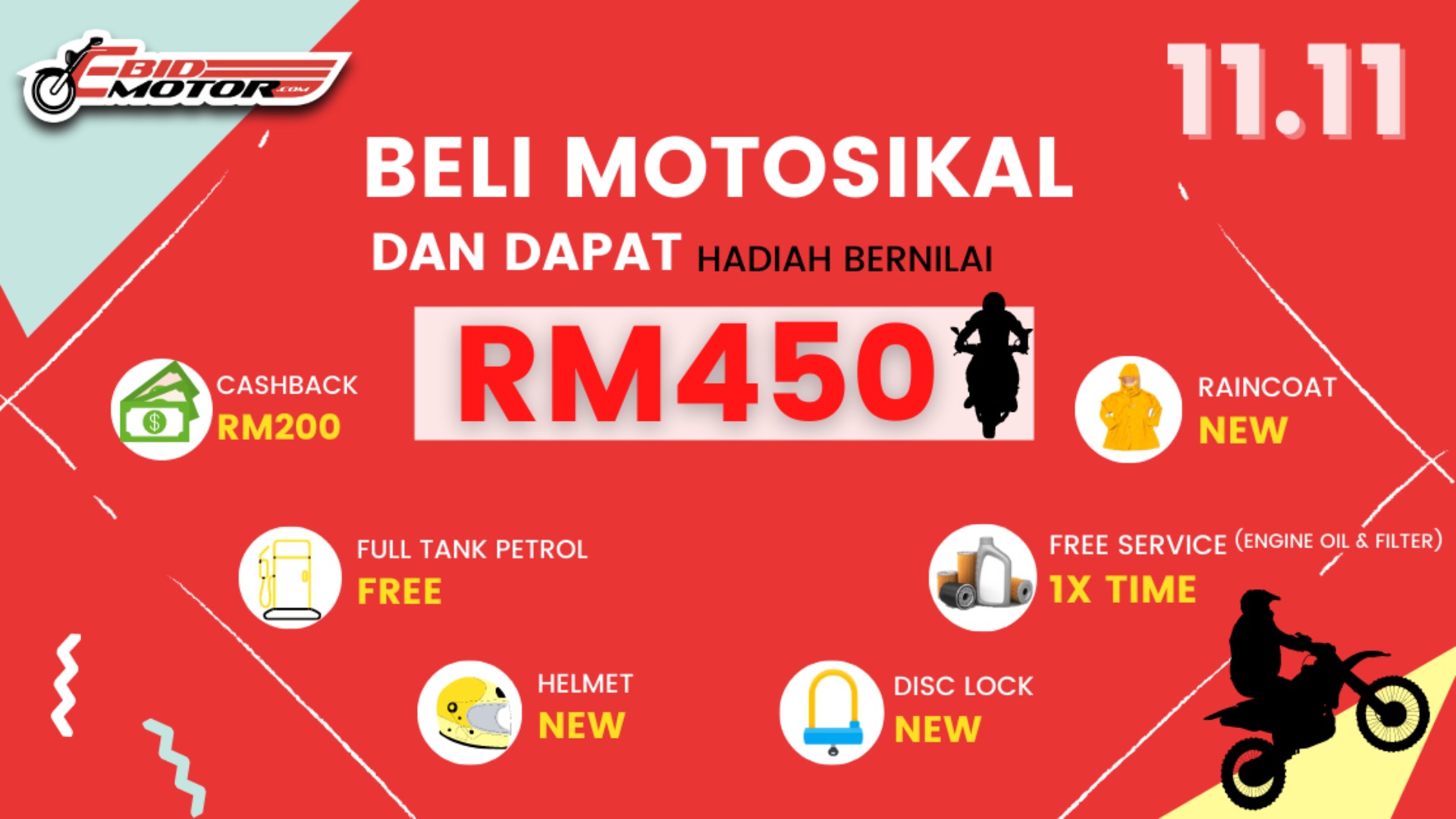 Beli Motosikal Pada 11.11 & Dapat Hadiah Bernilai RM450! FLASH SALE [12PM - 7PM]!
